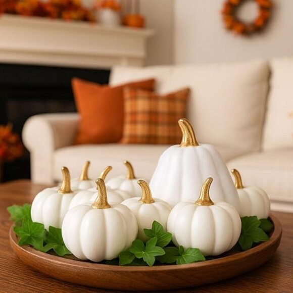 18PCS White Pumpkins - Assorted Foam Pumpkins with Detachable Stems, Fall - Picture 3 of 5